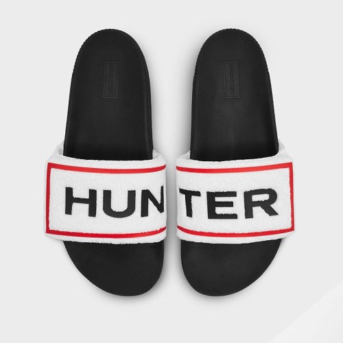 Hunter Original Terry Towelling Logo Adjustable Slides For Womens - NZ Z1265